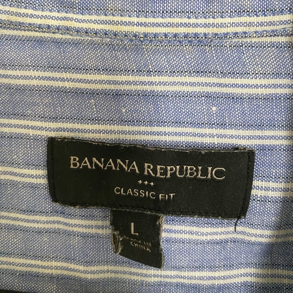 Banana Republic Linen/Cotton Blue and White Striped Shirt - Picture 2 of 4